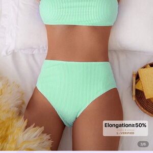 SHEIN Mint Green & White Ribbed Bikini Set